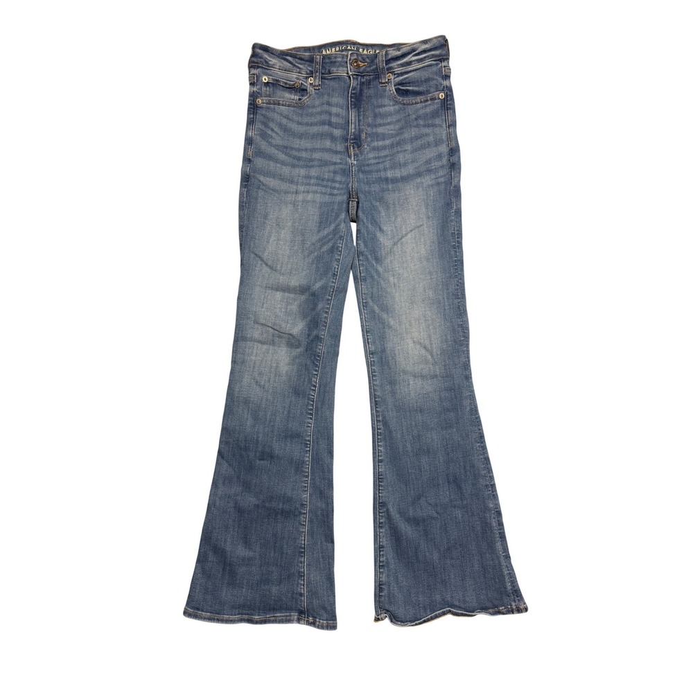 American Eagle Super Hi-Rise Flare Jeans Blue Next Level Stretch Size 4 Regular